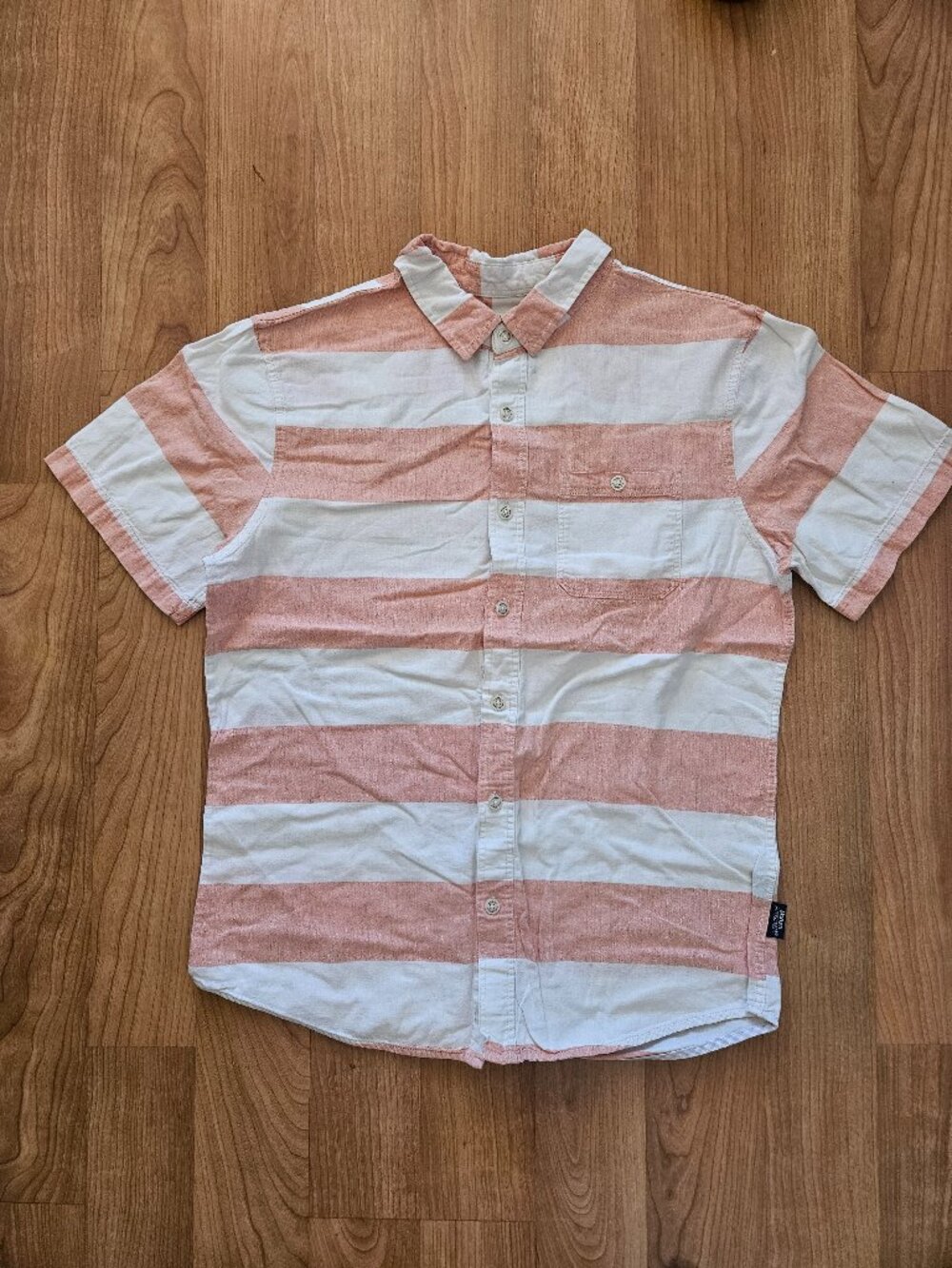 Men's  Modern Amusement Peach & Cream striped Short Sleeve Button up shirt - MED